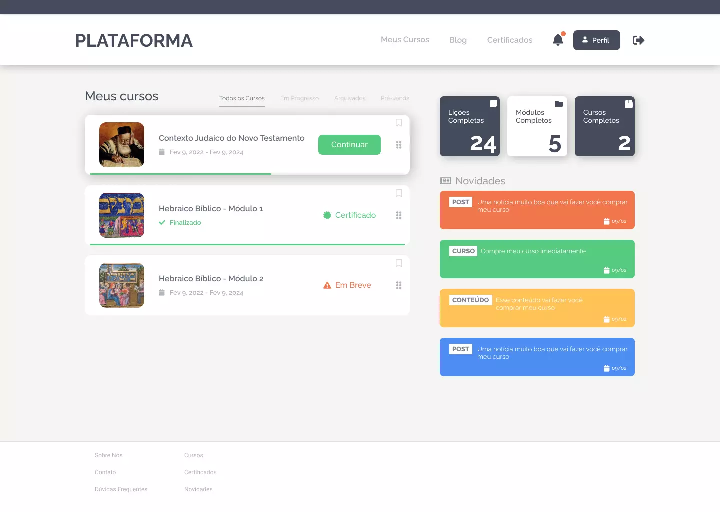 Imagem do Prótotipo Plataforma de Cursos